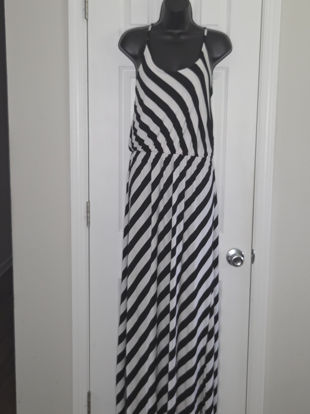 Espresso Black and White Diagonal Stripe Maxi Dress
